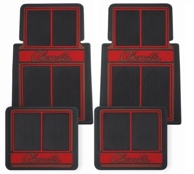 RestoParts Red Rubber Plasticolor Floor Mat Set 1964-73 Chevelle Stamped Logo - Image 1 of 3