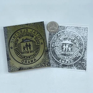 Vtg Total Electric Gold Medallion Award Letterpress Block Print Stamp 3.5" x 3" - Picture 1 of 8