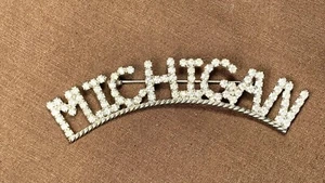 Broche de solapa del estado de Michigan diamantes de imitación vintage - Imagen 1 de 4
