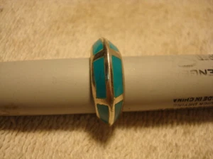 925 Sterling Silver Turquoise Dome Ring Sz 7 3/4 - Picture 1 of 6