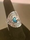 Us Seller Beautiful Silver Tone Eagle Turquoise Simulated Statement Ring Size 8