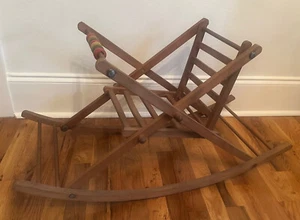 Antique Vintage Wooden Baby Child's Oak Rocking Chair Rocker w Toy - Picture 1 of 4