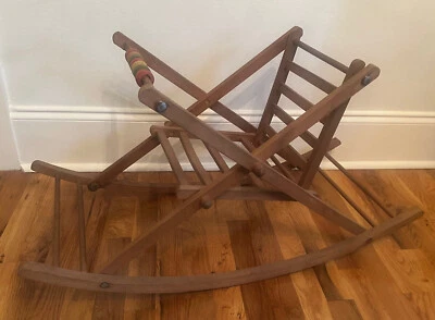 Antique Vintage Wooden Baby Child's Oak Rocking Chair Rocker w Toy - Image 1 of 4