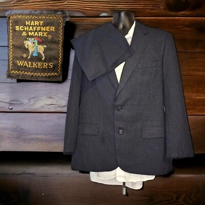Hart Schaffner Marx 2 Piece Suit Mens 38R 34X28  Gray Blue Red Striped - Image 1 of 4