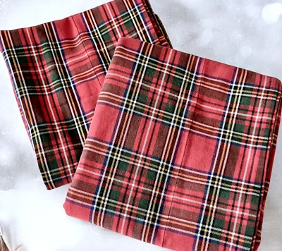 Red Plaid Brushed Flannel STANDARD SHAMS Red & Green Set of 2 Handmade Vintage - Image 1 of 4