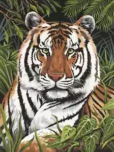 Jungle Tiger En Se Cache Fermer Dessus Peinture A4 par Numéros & Pinceaux PJS75 - Photo 1 sur 1