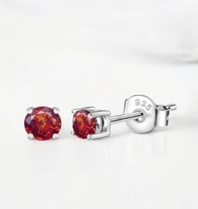 Sterling Silver Birthstone Red Garnet Round Stud Earring Valentines Jewelry Gift - Imagen 1 de 6