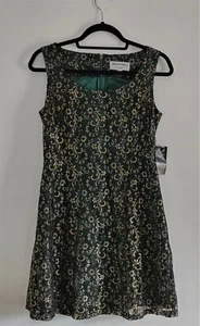 NEW Adrianna Papell Evening Women Lace Fit & Flare Dress Green Black Gold Size 6 - Picture 1 of 9