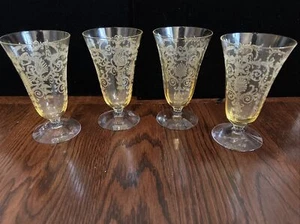 Vintage  9 Oz Footed Tumbler Versailles Topaz by FOSTORIA 1 set/4 - Picture 1 of 10