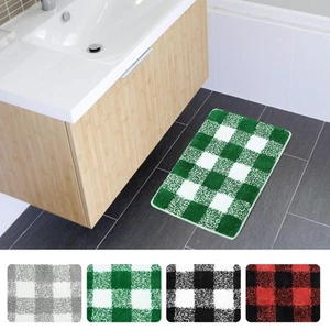 Alfombra de baño suave con patrón de microfibra a cuadros - Imagen 1 de 14