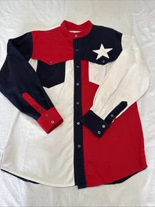 Gil Adam Men’s Medium LS Heavyweight Twill Shirt Texas Theme Colorblock READ - Picture 1 of 11