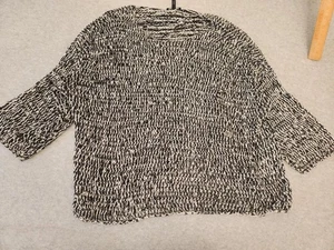 Maglione Eileen Fisher donna XL nero bianco marmorizzato cotone biologico maglia aperta boxy - Foto 1 di 13
