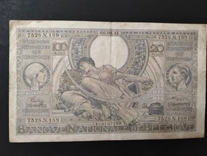 Belgium 100 Francs 20 belgas 06-09-1941 WWII Banknote  Rare Old Currency Date - Picture 1 of 8