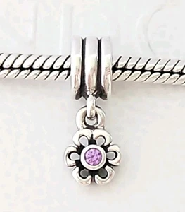 Genuine Pandora Bracelet Charm - Purple Stone Daisy Flower Dangle 925 ALE - Picture 1 of 5