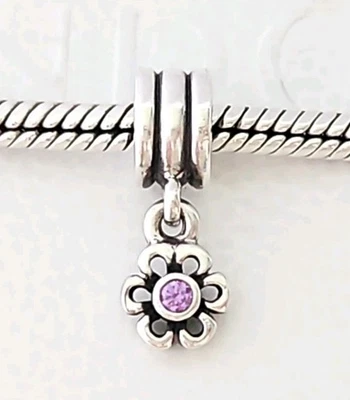 Genuine Pandora Bracelet Charm - Purple Stone Daisy Flower Dangle 925 ALE - Image 1 of 4