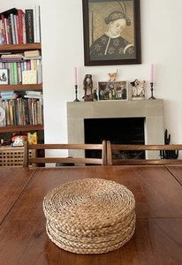 Vintage - groß - runde geflochtene Rattan Raffia Tischsets x 6 - Top Zustand - Bild 1 von 6