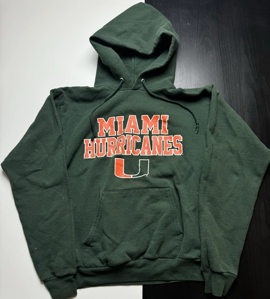 Sudadera con Capucha Miami Hurricanes Juvenil Talla PEQUEÑA Verde Hanes Y2K Foto 1 de 4