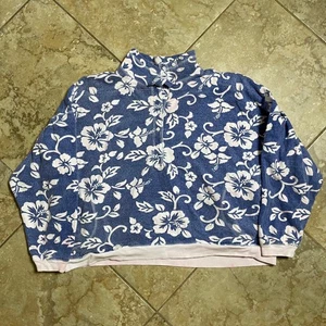 Out From Under Pullover Felpa Blu Medio Bianco Floreale Quarto Zip Maglione - Foto 1 di 7