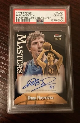 2024 Topps Finest Dirk Nowitzki Masters Auto Black Refractor /25 PSA 10 Pop 1 - Image 1 of 2