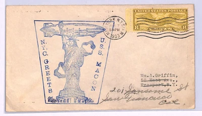 USA AIRSHIP USS MACON Air Mail Cover 1933 New York Freeport NY{samwells}XA63 - Image 1 of 4