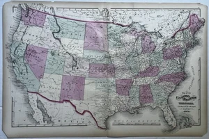 Mappa originale 1871 Stati Uniti e Territori, non repro, Stati Uniti, Territorio indiano, vecchia - Foto 1 di 14