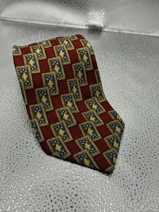 Valentino Krawatte Herren Einheitsgröße Burgund Gold Seide Geometrisch Made in Italy Luxus - Bild 1 von 6