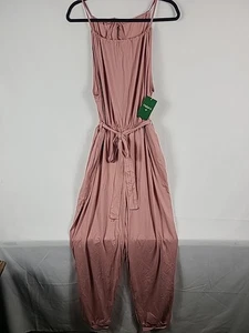 NWT Halara Women's Romper Overall Joggers Jumpsuit Halter Pink Side Slits Sz L - Picture 1 of 7