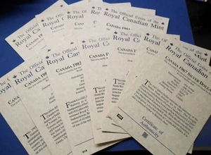 Certificates for Canada Silver Dollars $1 Coins 1967-1998 Use Menu (No Coins) - Picture 1 of 10