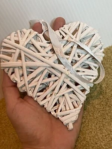 NEW White Woven Rustic Wicker Wood Rattan JUMBO Heart Tree Ornament Home Decor - Picture 1 of 6