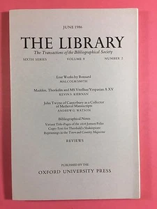 The LIBRARY - The Bibliographical Society - Sixth Series Vol.8 No.2 June 1986 - Picture 1 of 3