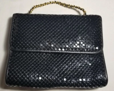 Bolso de Noche Whiting & Davis Negro Cota de Malla Cadena Bandolera Dorada Foto 1 de 4