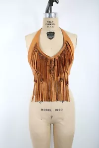 Vintage Halter Top Leather Bead Boho Biker Motorcycle Rock n Roll Stagecoach - Picture 1 of 6