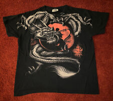 Vintage 90s Yin Yang Chinese Dragon All Over Print Black T-Shirt Adult Size XXL