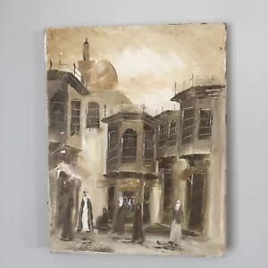 Arab Street Muslim Middle East Scene Oil Painting Unframed Artist Signed 14 x 18 - Picture 1 of 13