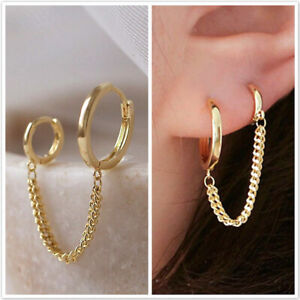 Fashion 925 Silver,Gold,Rose Gold Chain Stud Hoop Earrings Women Wedding Jewelry