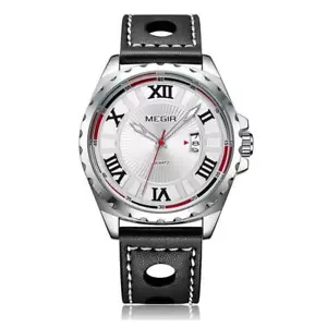 Reloj analógico redondo de cuarzo Megir para hombre niños negro plateado rojo fecha relojes Reino Unido - Imagen 1 de 13