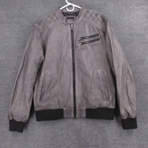 Guess Jacket Adult XL Gray Faux Leather Quilted Bomber Full Zip Pockets - Picture 1 of 9