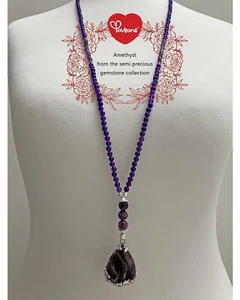New Long Lilac & Purple Amethyst Gemstone Necklace with Teardrop Pendant - Picture 1 of 3