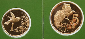 1975 TRINIDAD and TOBAGO Islands Vintage Proof Set of 2 Coins 5 & 1 Cent i116041