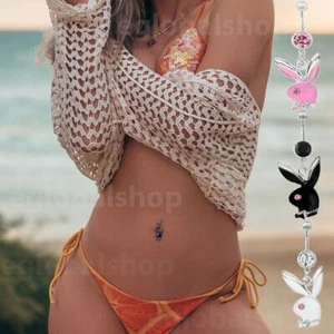 Bunny Gem Eye Rabbit Rhinestone Crystal Barbells Sex Navel Belly Bar Button - Picture 1 of 10