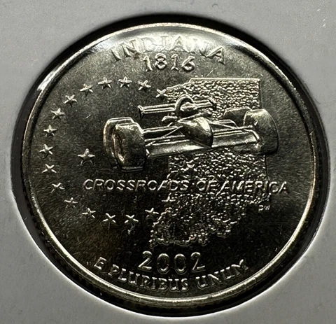 2002-D Indiana State Quarter 25cent Coin from US Mint Set. Uncirculated BU Cover
