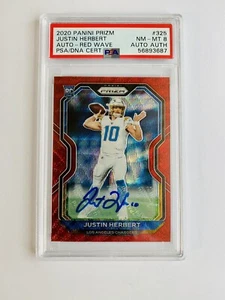 2020 Panini Prizm Justin Herbert Rookie RC AUTO /149 RED Wave Chargers PSA - Picture 1 of 5
