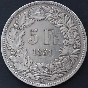 SUISSE 5 FRANCS 1851 A ARGENT - Imagen 1 de 2