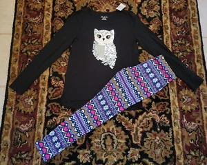 NWT The Children's Place Black Owl sequin top size xl & patterned leggings large - Picture 1 of 5