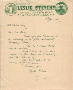 Leslie Stevens Autographed Handwritten Letter 1951 English Cartoonist - Picture 1 of 1