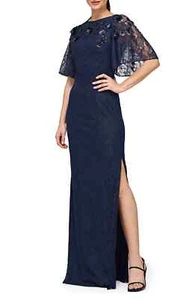 NEW JS COLLECTIONS Kalani Embellished Lace GOWN DRESS Sz 10 $298 NAVY NORDSTROM - Picture 1 of 4
