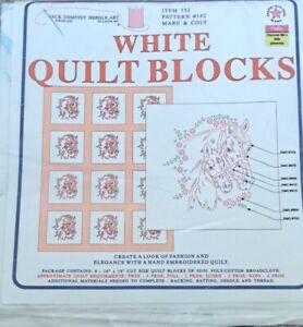 Jack Dempsey 6 white quilt blocks to embroider mare & colt horses NIP fabric