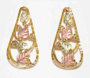 Black Hills Gold Coleman 10k Large Multiple Leaves Drop Earrings - Picture 1 of 7