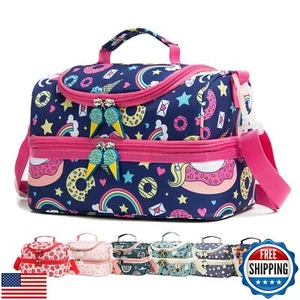 Insulated Kids Dual Compartment Lunch Bags Tote for Girls Boys Lunch Boxes Pr - Picture 1 of 5