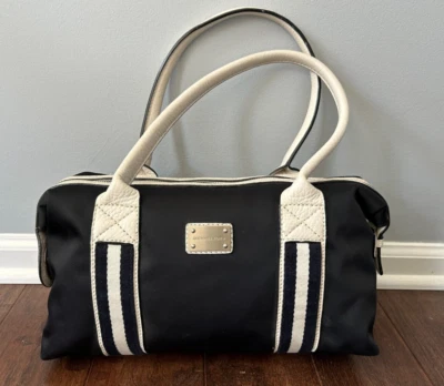 Bolso de Hombro Michael Kors Vintage Negro Lona Cuero Marfil Cartera Foto 1 de 4